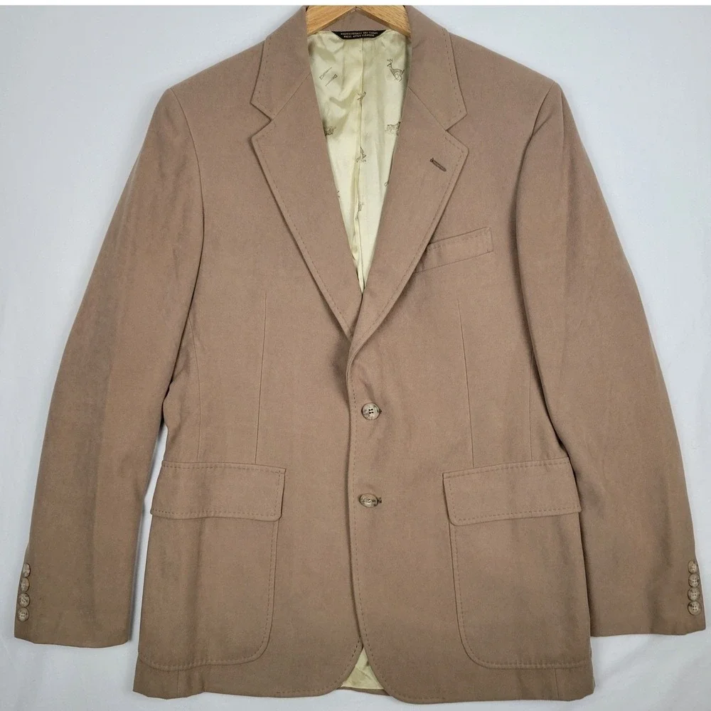 Mens Cricketeer Feinsons‎ Blazer Sport Coat 2 Button Tan Suede Like VTG 40R